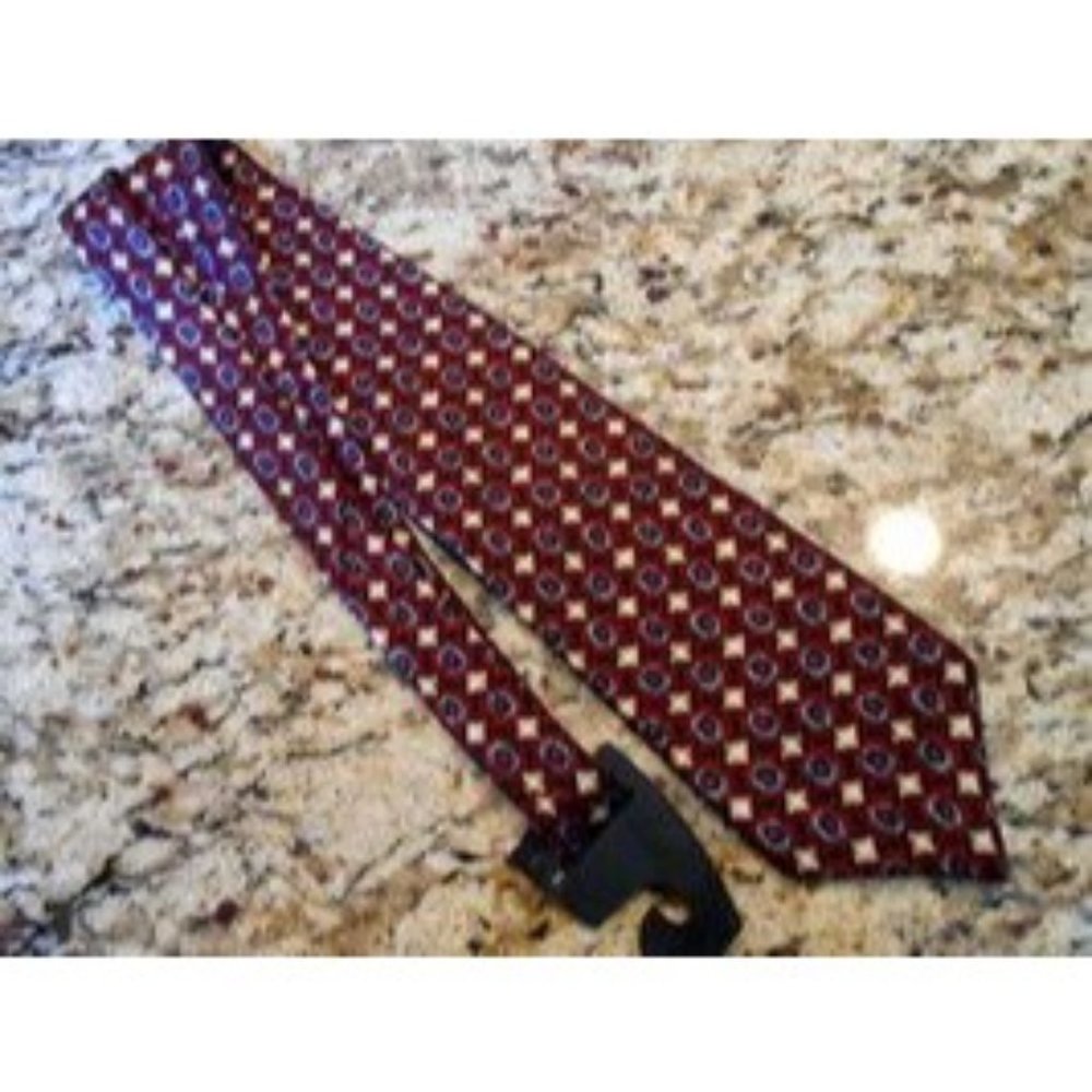 Oscar De La Renta Couture Collection Tie Burgundy Beige Blue Black 100% Silk USA
